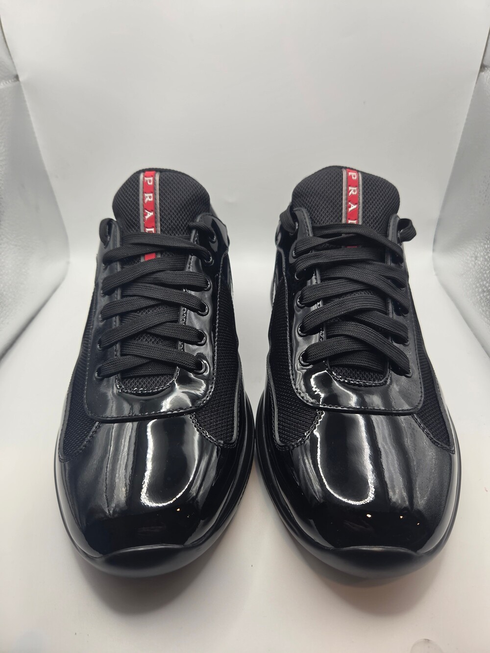 Prada Black Patent Leather and Mesh Sneakers Size 13 Men's Designer Shoes